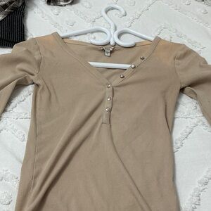 VINTAGE GUESS Beige Long Sleeve Top with Button Details